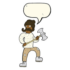 cartoon man with axe with speech bubble