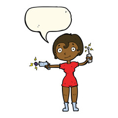cartoon future space girl with speech bubble