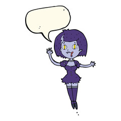 cartoon happy vampire girl with speech bubble