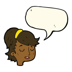 cartoon pretty female face with speech bubble