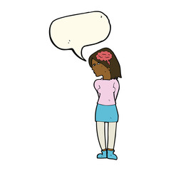 cartoon brainy woman with speech bubble
