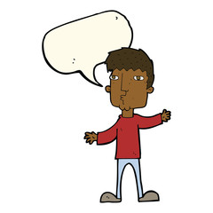 cartoon curious man with speech bubble