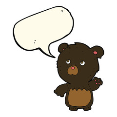 cartoon black teddy bear with speech bubble