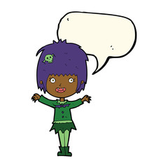 cartoon happy vampire girl with speech bubble