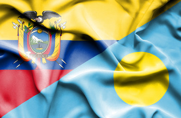 Waving flag of Palau and Ecuador