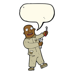 cartoon mechanic with speech bubble