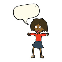 cartoon surprised woman with speech bubble