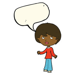 cartoon woman thinking with speech bubble