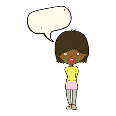 cartoon friendly woman with speech bubble