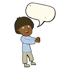 cartoon happy man showing with speech bubble