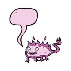 cartoon little fire demon with speech bubble