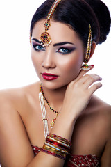 Portrait of young beautiful woman in indian style