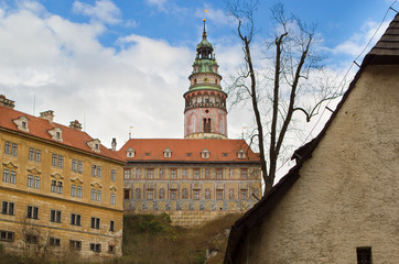 Fototapeta na wymiar Extra pretty castle tower in Czeski Krumlov in Czech Republic
