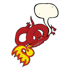 cartoon dragon breathing fire with speech bubble