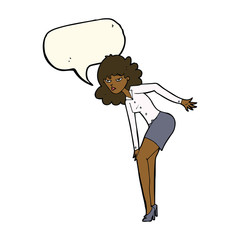 cartoon annoyed woman rubbing knee with speech bubble