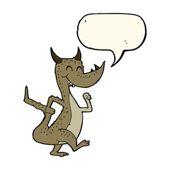 cartoon happy dragon with speech bubble