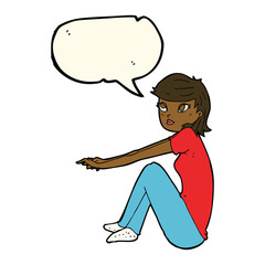 cartoon pretty girl sitting with speech bubble