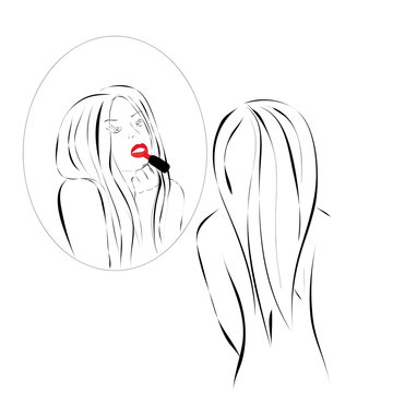 recommend clip art: Woman paints lips.