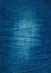 background texture of blue jeans with pleats and scuffed