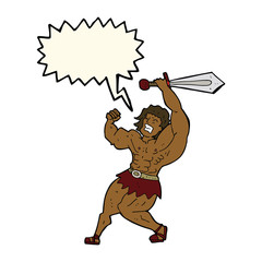 cartoon barbarian hero with speech bubble