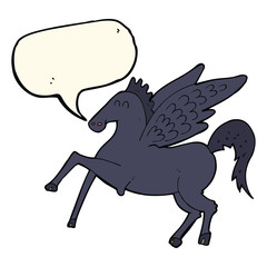 cartoon magic flying horse with speech bubble
