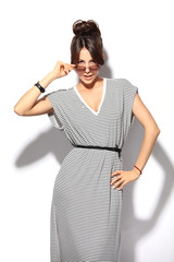 High fashion look.glamor stylish beautiful young woman model in