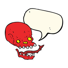 cartoon spooky skull with speech bubble