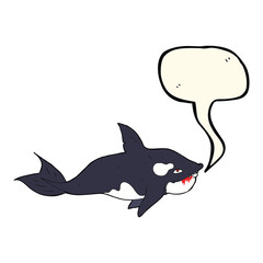 cartoon killer whale with speech bubble