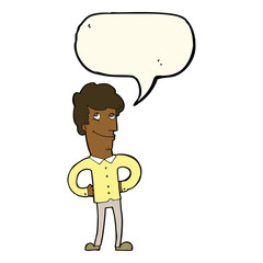 cartoon happy man with speech bubble