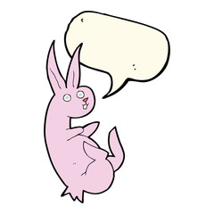 cue cartoon rabbit with speech bubble