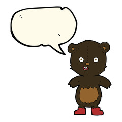 cartoon happy teddy bear in boots with speech bubble