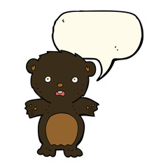 frightened black bear cartoon with speech bubble