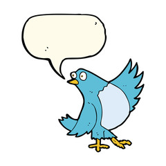 cartoon dancing bluebird with speech bubble