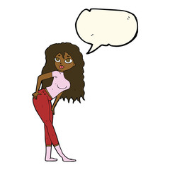 cartoon attractive woman looking surprised with speech bubble