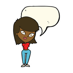 cartoon confused woman with speech bubble