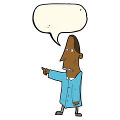 cartoon ugly man pointing with speech bubble