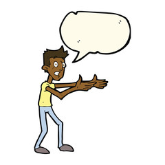 cartoon man desperately explaining with speech bubble