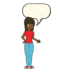 cartoon woman explaining with speech bubble