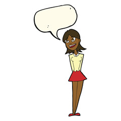 cartoon happy woman with speech bubble
