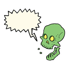 cartoon laughing skull with speech bubble