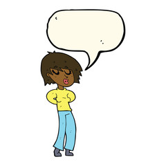 cartoon woman whistling with speech bubble