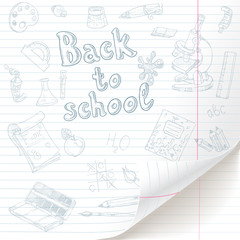 White lined paper sheet  with back to school  doodles with curve