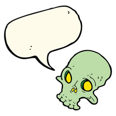 cartoon spooky skull with speech bubble