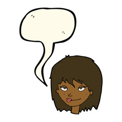 cartoon smiling woman with speech bubble