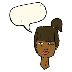 cartoon female head with speech bubble