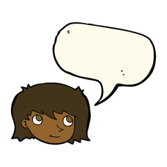 cartoon female face with speech bubble