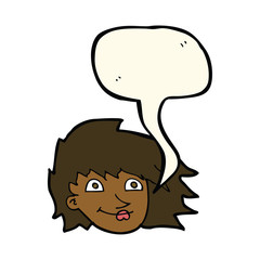 cartoon female face with speech bubble