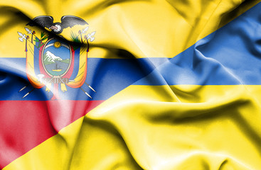 Waving flag of Ukraine and Ecuador