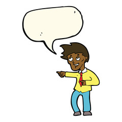 cartoon funny office man pointing with speech bubble