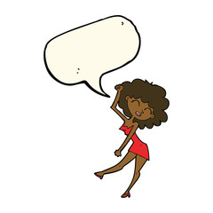 cartoon dancing woman with speech bubble